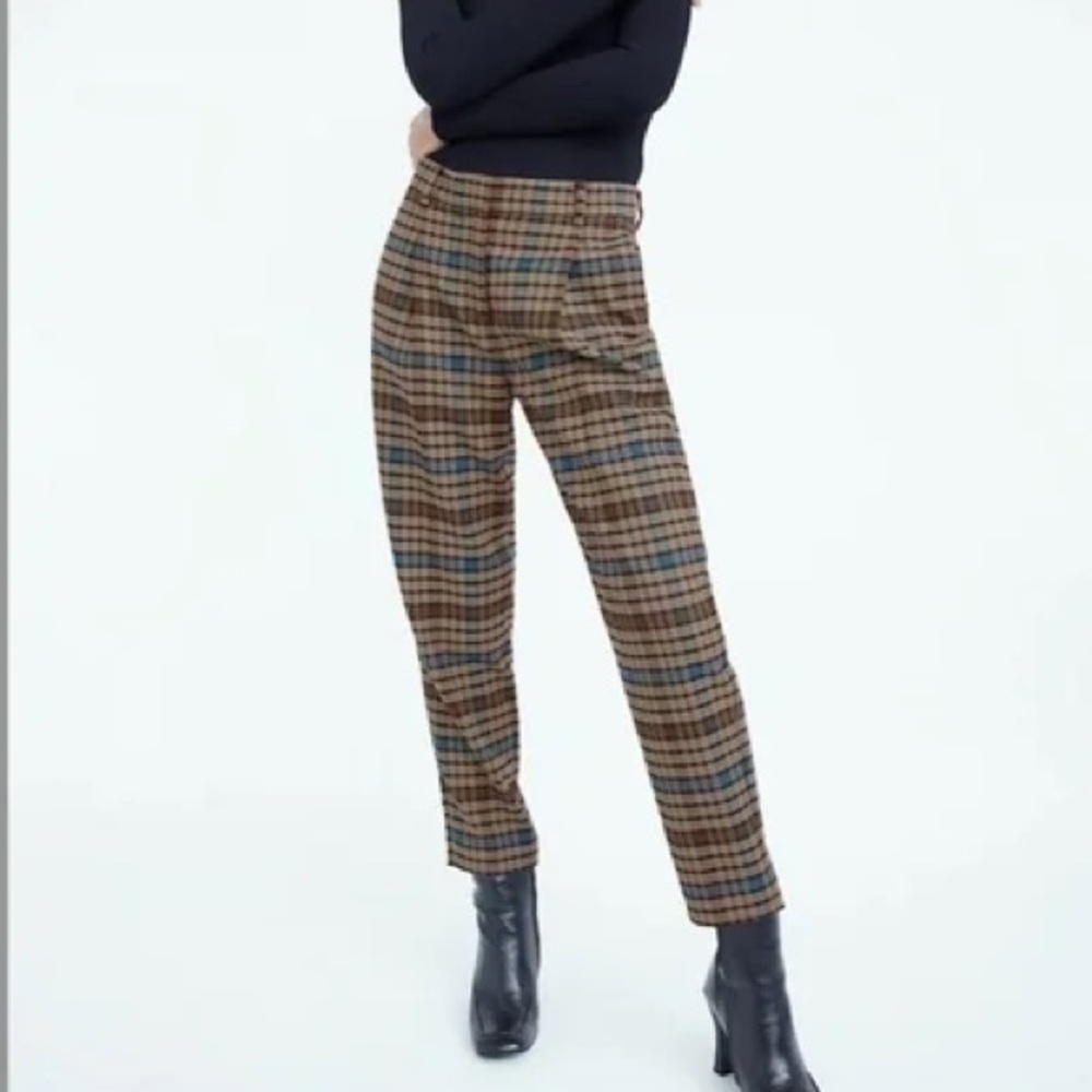Aritzia Babaton wool blend brown tartan pants